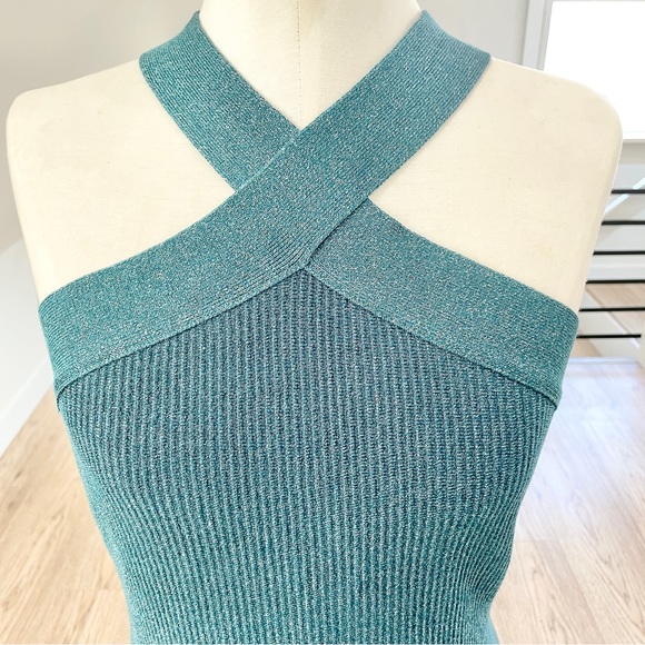 NWT L sincerely Julz, teal blue green body, con stretchy, glittery dress - Picture 3 of 7